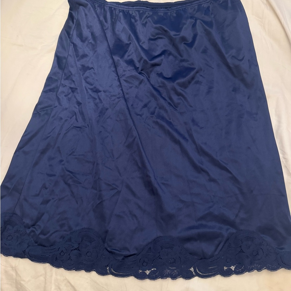 Navy Blue Half Slip with Lace Hem